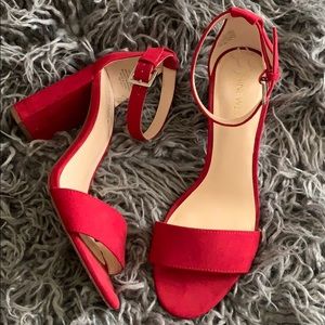 Nine West red suede block hills.